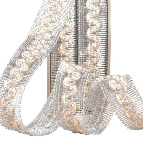 Galon vagues sur tresse métal 25mm beige au mètre