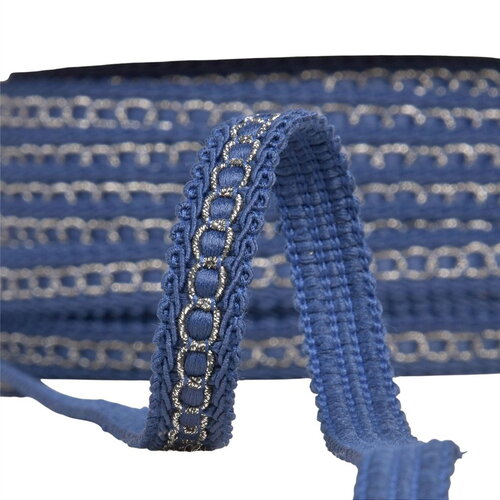 Galon avec bourdon métal 13mm bleu marine au mètre