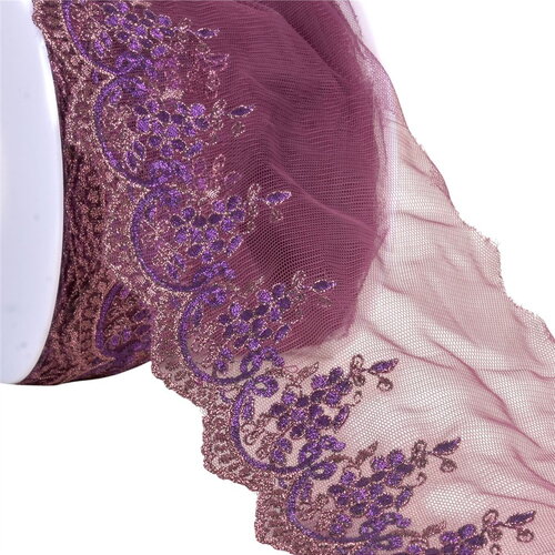 Bobine 18,8m broderie métallique sur tulle 120mm violet