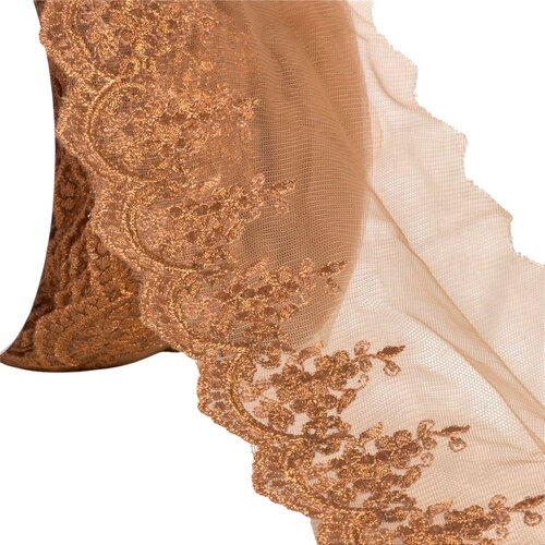 Bobine 18,8m broderie métallique sur tulle 120mm rouille