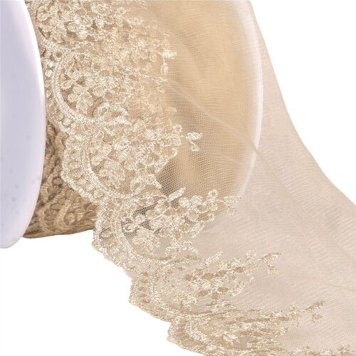 Bobine 18,8m broderie métallique sur tulle 120mm beige
