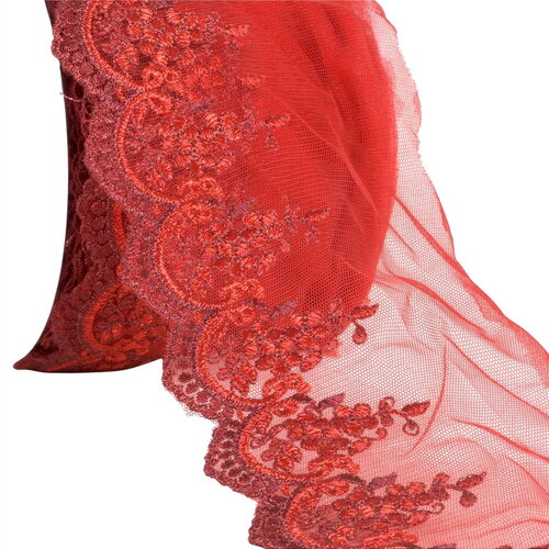 Bobine 18,8m broderie métallique sur tulle 120mm rouge