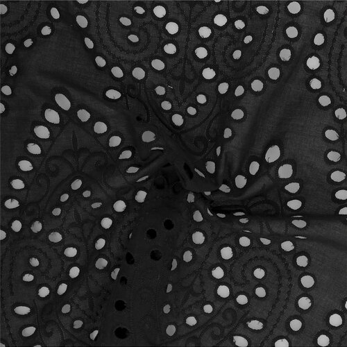 Broderie anglaise 100% coton grandes arabesques noir au mètre