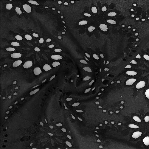 Broderie anglaise 100% coton fleurs noir au mètre