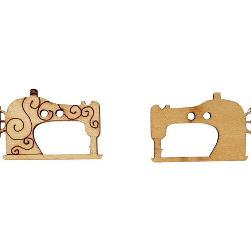 Lot de 6 boutons en bois découpé machine à coudre 17mm x 5mm