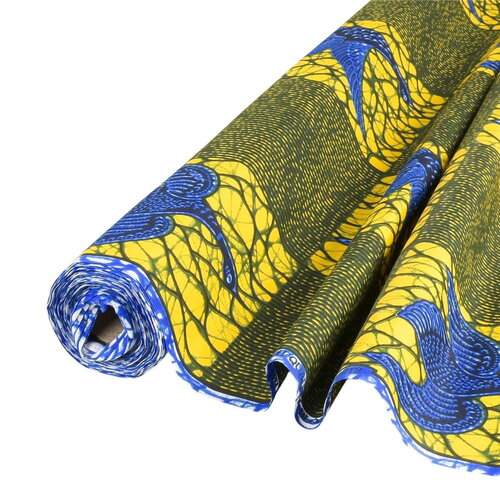 Tissu wax imprimé 2 faces jaune au mètre
