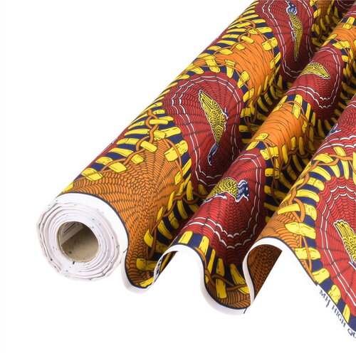 Tissu wax imprimé 2 faces orange au mètre