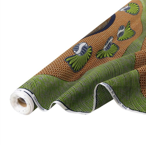 Tissu wax imprimé 2 faces vert kaki au mètre