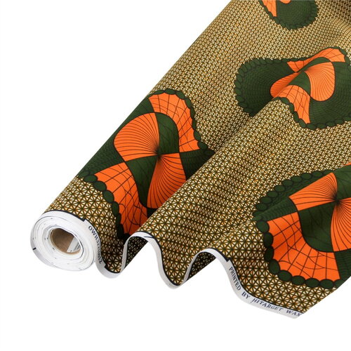 Tissu wax imprimé 2 faces orange au mètre
