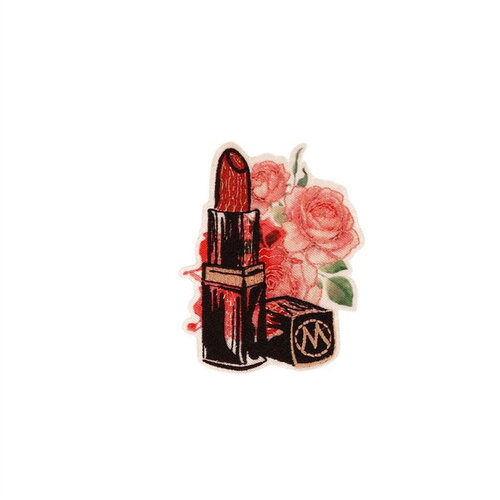 Lot de 3 écussons thermocollants chic et romantique 4,8cm x6cm rouge à lèvre