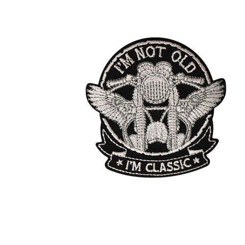 Ecusson thermocollant i'm not old i'm classic 6,9cm x 6,9cm noir