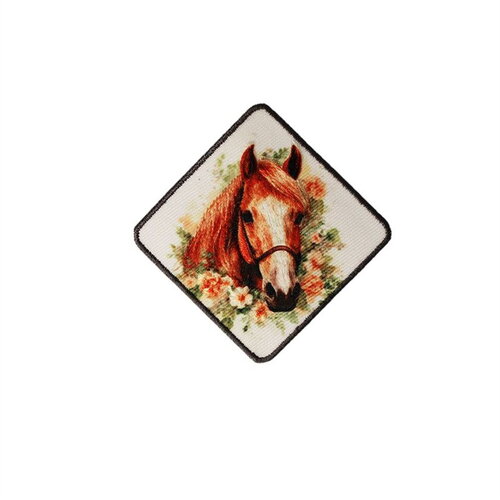 Ecusson thermocollant tête de cheval 6,1cm x 6,1cm clair