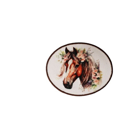 Ecusson thermocollant tête de cheval 6,1cm x 4,9cm brun