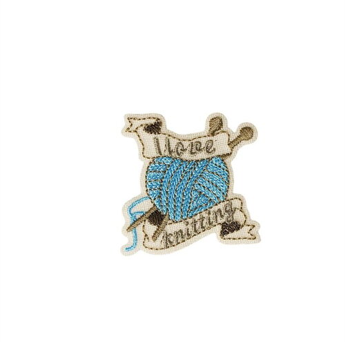 Ecusson thermocollant pelote de laine 5cm x 4,8cm i love knitting