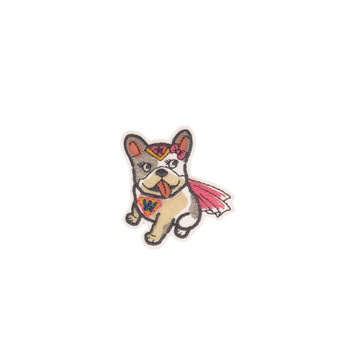 Ecusson thermocollant animaux super héros 3,7cm x 4,8cm bulledog fille