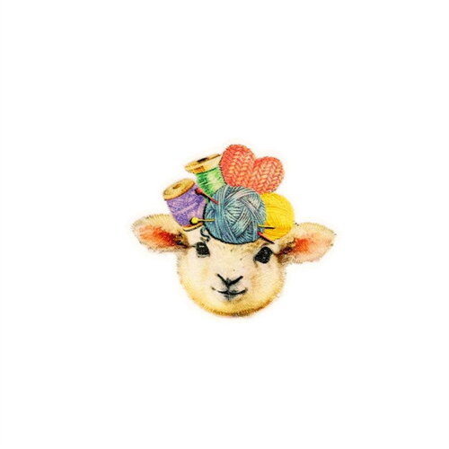 Ecusson thermocollant tête d'animaux rigolos 5,8cm x 5cm mouton pelote