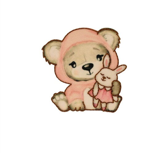 Ecusson thermocollant ourson mignon 6,6cm x 6,5cm rose