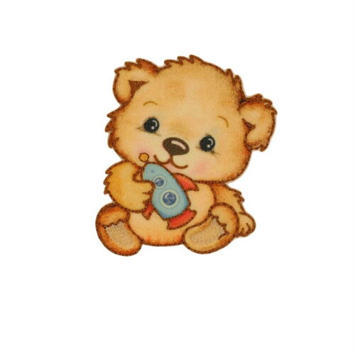 Ecusson thermocollant petit ours  6cm x 6,7cm fusée