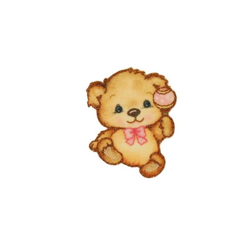 Ecusson thermocollant petit ours 3,9cm x 4,5cm hochet rose