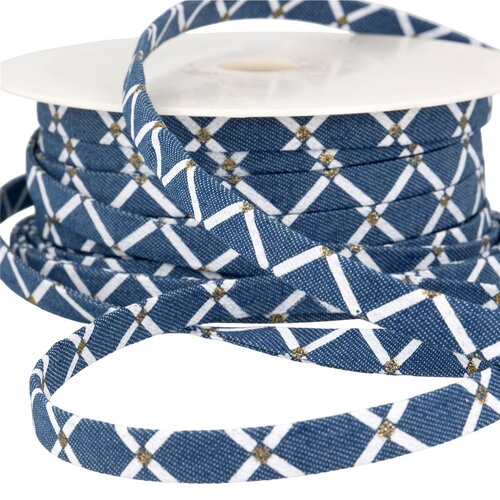 Lacet effet jeans 10mm marine géométrique au mètre