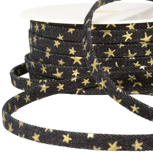 Lacet effet jeans 10mm noir étoiles au mètre