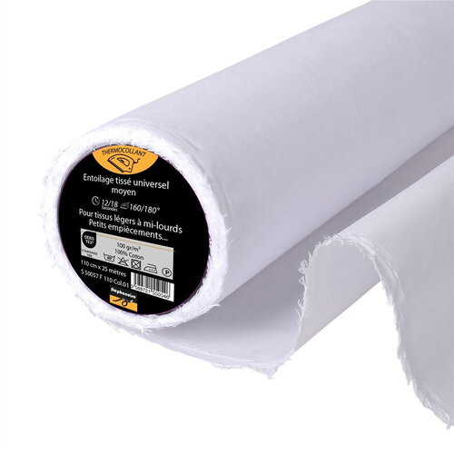 Entoilage / toile tissée thermocollante coton 100 g/m2 110cm au mètre
