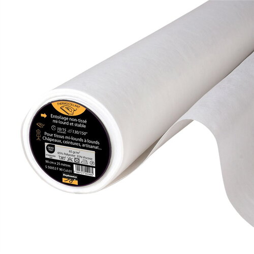Entoilage / toile thermocollante non tissée epaisse 65g/m2 90cm au mètre