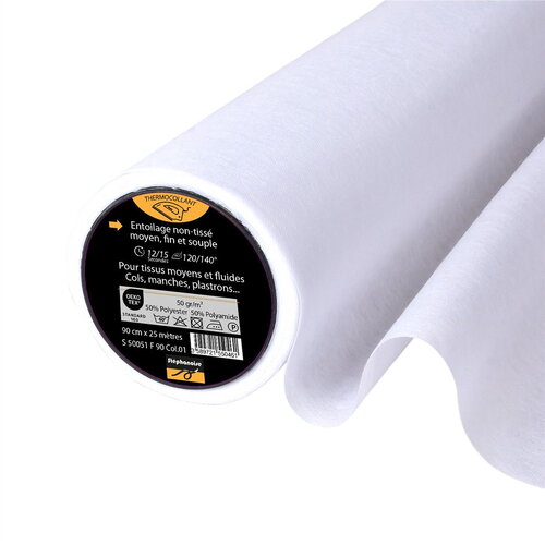Entoilage / toile thermocollante non tissée medium 50g/m2 90cm au mètre