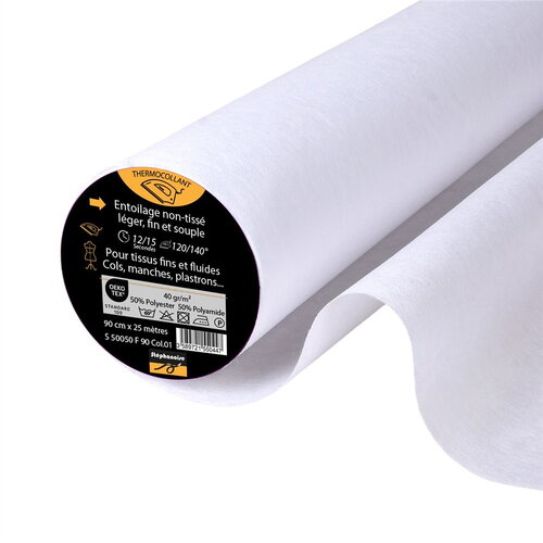 Entoilage / toile thermocollante non tissée fine 40 g/m2 90cm au mètre