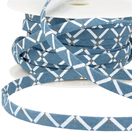 Bobine 25m lacette effet jeans 10mm bleu géométrique