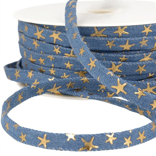 Bobine 25m lacette effet jeans 10mm bleu étoiles