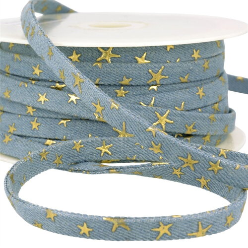 Bobine 25m lacette effet jeans 10mm bleu étoiles