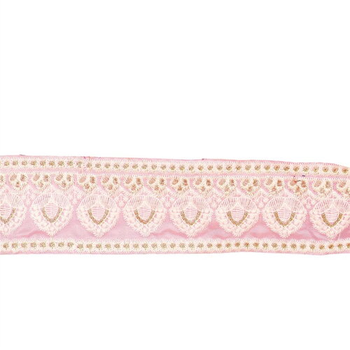 Bobine 8,8m galon brodé empire 53mm rose clair