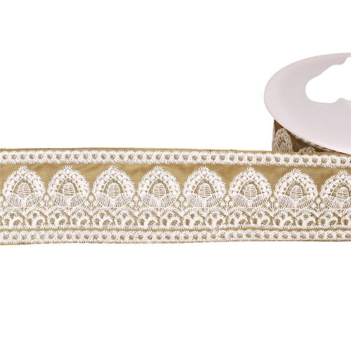 Bobine 8,8m galon brodé empire 53mm beige