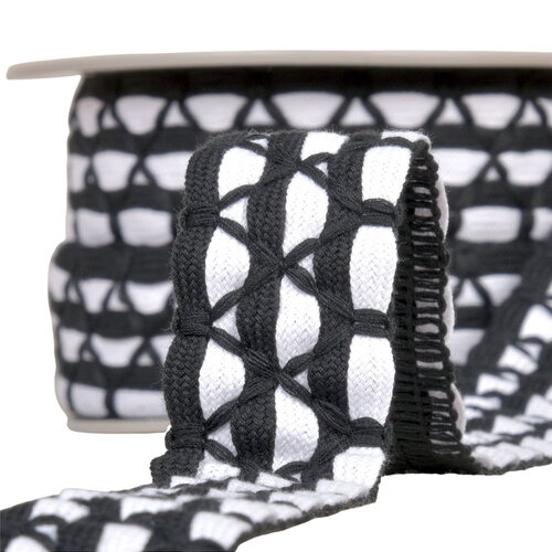 Galon bicolore six brins 31mm noir blanc au mètre