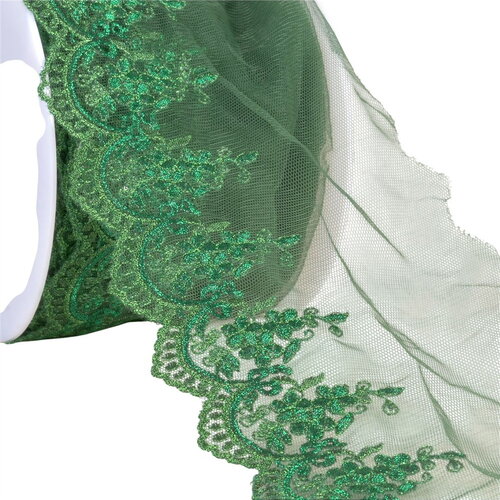Broderie métallique sur tulle 120mm vert kaki au mètre
