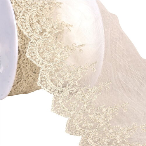Broderie métallique sur tulle 120mm écru au mètre