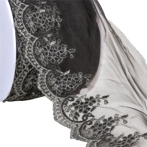 Broderie métallique sur tulle 120mm noir au mètre
