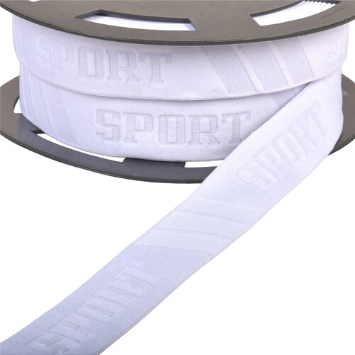 Elastique sport en relief 32mm blanc au mètre