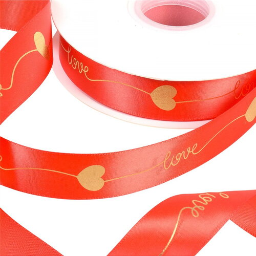 Bobine 45m ruban "love" 25mm rouge