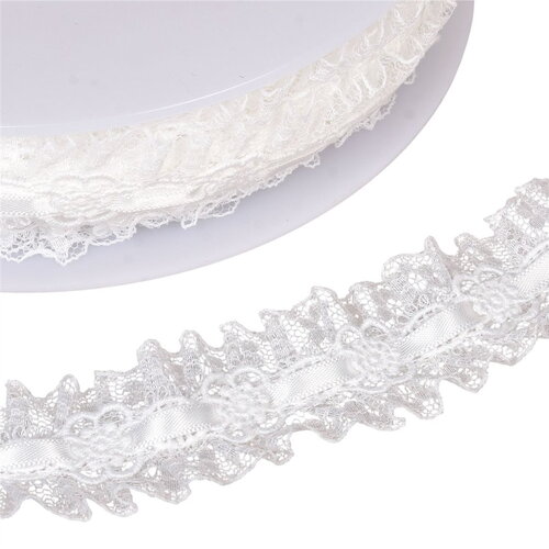 Bobine 15m galon dentelle froncee 35mm blanc