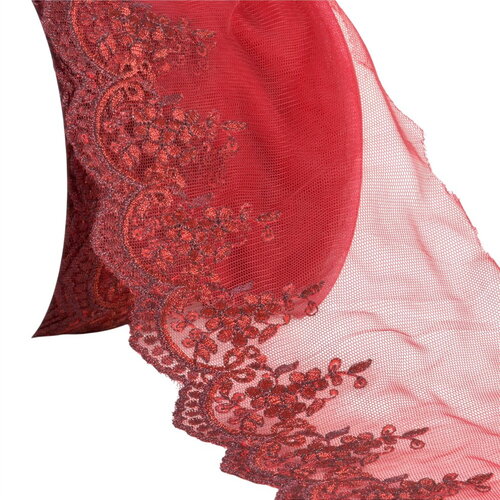 Bobine 18,8m broderie métallique sur tulle 120mm bordeaux