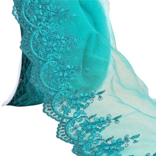 Bobine 18,8m broderie métallique sur tulle 120mm bleu canard