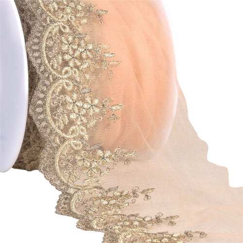 Bobine 18,8m broderie métallique sur tulle 120mm or