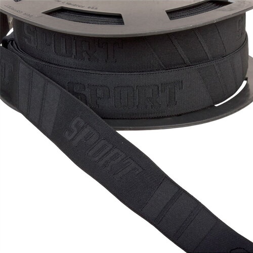 Bobine 20m élastique sport en relief 32mm noir