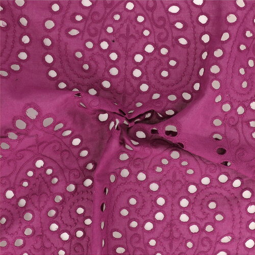Broderie anglaise 100% coton grandes arabesques violet au mètre