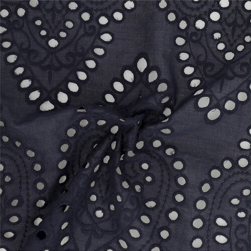 Broderie anglaise 100% coton grandes arabesques marine au mètre