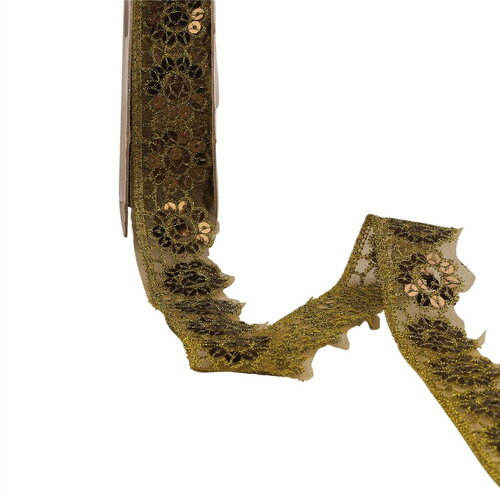 Dentelle pailletée marron café 30mm au mètre
