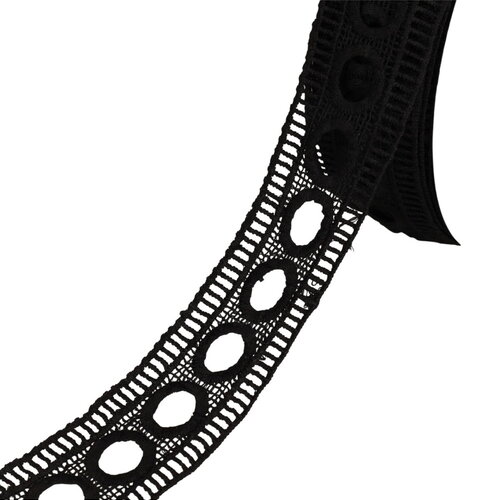 Guipure passe rubans 45mm noir au mètre