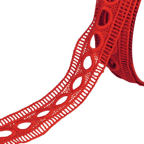 Guipure passe rubans 45mm rouge au mètre